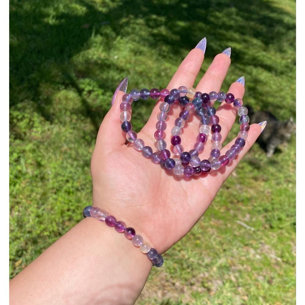 8 mm Rainbow Fluorite Multi Color Beaded Bracelet